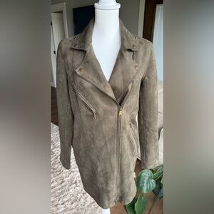 Anthropologie XS Brown Faux Suede Motorcycle Style Jacket, Thigh Length, NWT